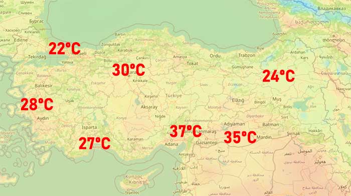 24 Nisan Çarşamba günü ülke geneli sıcaklık haritası